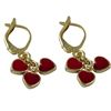 Image 1 : Red Enamel Hearts Dangling On Gold Plated Brass Lever Back Earrings, 1.10"