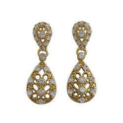 Gold Plated Sterling Silver Lacy Teardrop With White CZ Post Earrings, 0.94