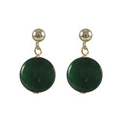 Teal Semi Precious 10Mm Round Flat Stone On Gold Plated Sterling Silver Post Earrings, 0.75"