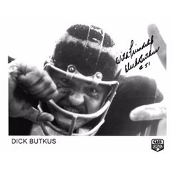 Dick Butkus Signed Chicago Bears 8X10 B&W Photo With Friendship #51