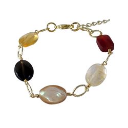 Smokey Combination Of  Semi Precious Stones On Gold Tone Brass Bracelet- 6.5" 1"