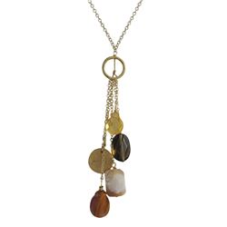 Natural Combination Semi Precious Stones Lariat Style On Gold Plated Sterling Silver Chain -16" 2"