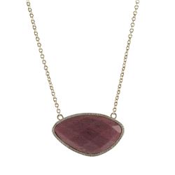 Rhodonite(Pink) Semi Precious Stone, With CZ Border, Gold Plated Sterling Silver  Necklace, 17&Quot;