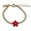 Image 1 : Gold Plated Brass 3Mm Balls Bracelet, With Hot Pink Enamel 10Mm Flower, 4.5&Quot; 1&Quot;