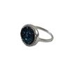 Image 2 : Rhodium Plated Sterling Silver, 15Mm Round Circle, 12Mm Blue Druzy Natural Stone With CZ Border, Rin