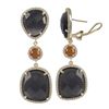 Image 1 : Dark Amy And Carnelian Cat's Eye Semi Precious Stone, Set In Gold Plated Sterling Silver With CZ Bor