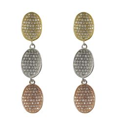 Sterling Silver Tri Color CZ Ovals Post Earrings-Three Ovals-1.6
