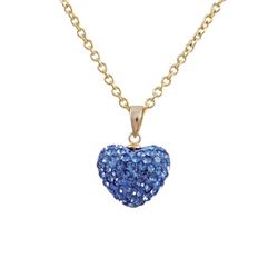 Blue Crystal Heart Pendant Gold Tone Sterling Silver Bail