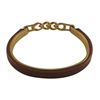 Image 2 : Genuine Brown Leather On Gold Plated Stainless Steel Bangle, 57Mm