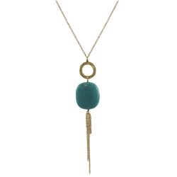 Turquoise Semi Precious Stone Tassel Necklace On Gold Plated Brass Chain, 30