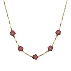 Hot Pink, Light Pink And White Enamel Flowers, Gold Tone Brass Necklace -15