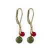 Image 1 : 6Mm Olive Jade And 4Mm Red Carnelian Semi Precious Balls On Gold Plated Sterling Silver Lever Back E