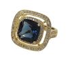 Image 1 : Midnight Blue Square Crystal Surrounded With A Double Row Of White Czs, Gold Tone Brass Ring Size 7