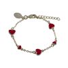 Image 1 : Red Enamel Hearts, Gold Plated Brass Chain, Bracelet, 5