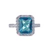Image 1 : Aqua Square CZ, Surrounded With White Czs, Sterling Silver Ring Size 7
