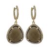 Image 1 : Smoky Quartz Semi Precious Stone, With CZ Border, On Gold Plated Sterling Silver  Lever Back Earring