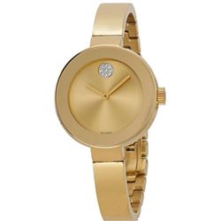 Movado Bold  Yellow Gold Tone Crystal Bangle  Women Watch