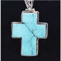 Sterling Silver .925 Turquoise Cross Pendant 21.97gram