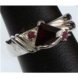 Sterling Silver .925 Garnet W/ Ruby Ring Two Toned