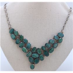 Sterling Silver .925 Emerald Beryl Necklace 89.53 gram