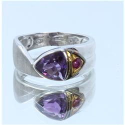 Sterling Silver .925 Amethyst w/ Ruby Ring Two Toned