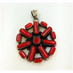 Sterling Silver .925 red coral Pendant 34.05 gram
