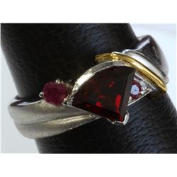 Sterling Silver .925 Garnet W/ Ruby Ring Two Toned