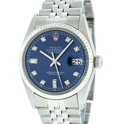 Rolex Stainless Steel Blue Diamond and White Gold Datejust Wristwatch
