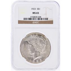 1923 $1 Peace Silver Dollar Coin NGC MS65