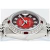 Image 5 : Rolex Ladies Stainless Steel Red Vignette Diamond and Ruby Datejust Wristwatch