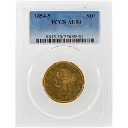 1854-S $10 Liberty Head Eagle Gold Coin PCGS AU50