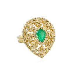 14KT Yellow Gold 0.94ct Emerald and Diamond Ring