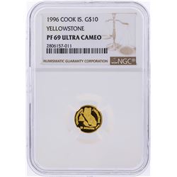 1996 $10 Cook Island Yellowstone Gold Coin NGC PF69 Ultra Cameo