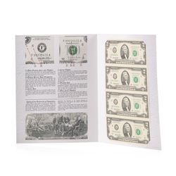 Uncut Sheet of (4) 2003A $2 Federal Reserve Notes