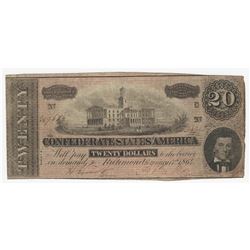 1864 $20 The Confederate States of America Note