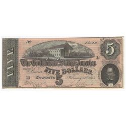 1864 $5 Confederate States of America Note