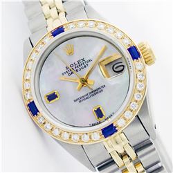 Womens Rolex Two-Tone Baguette Sapphire DateJust Wristwatch