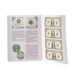 Uncut Sheet of (4) 2006 $1 Federal Reserve Notes
