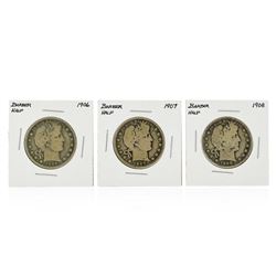 Set of 1906-1908 Silver Barber Half Dollar Coins
