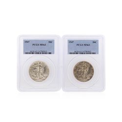 Set of (2) 1947 Walking Liberty Half Dollar Coins PCGS Graded MS63