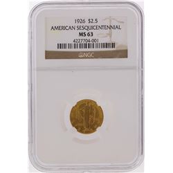 1926 $2 1/2 Sesquicentennial Gold Commemorative Coin NGC Graded MS63