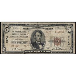 1929 $5 National Bank of San Francisco, CA National Currency Note
