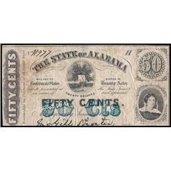 1863 Fifty Cents The State of Alabama Obsolete Note