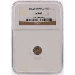 1904 2.5 Silver Panama Centesimos NGC Graded MS64