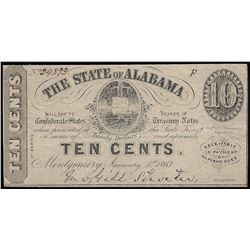 1863 Ten Cents The State of Alabama Obsolete Note