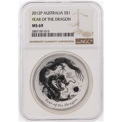 2012P $1 Australia Year of the Dragon Silver Coin NGC Graded MS69