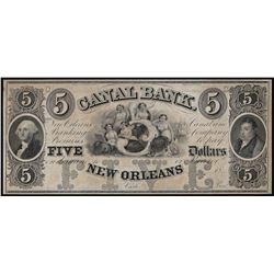 1800s $5 Canal Bank of New Orleans Obsolete Bank Note