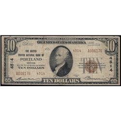 1929 $10 National Bank of Portland, OR National Currency Note