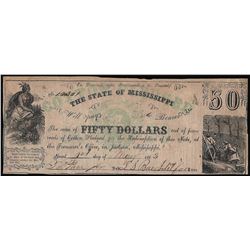1862 $50 The State of Mississippi Obsolete Note