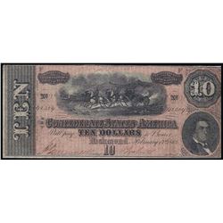 1864 $10 The Confederate States of America Note